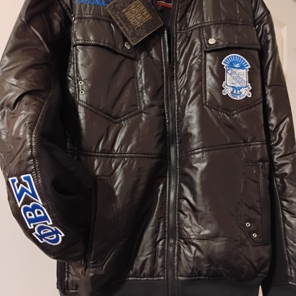 PHI BETA SIGMA Divine Nine Black Puffer Jacket w/Embroidery Sizes 2X(1) + 5X(1)